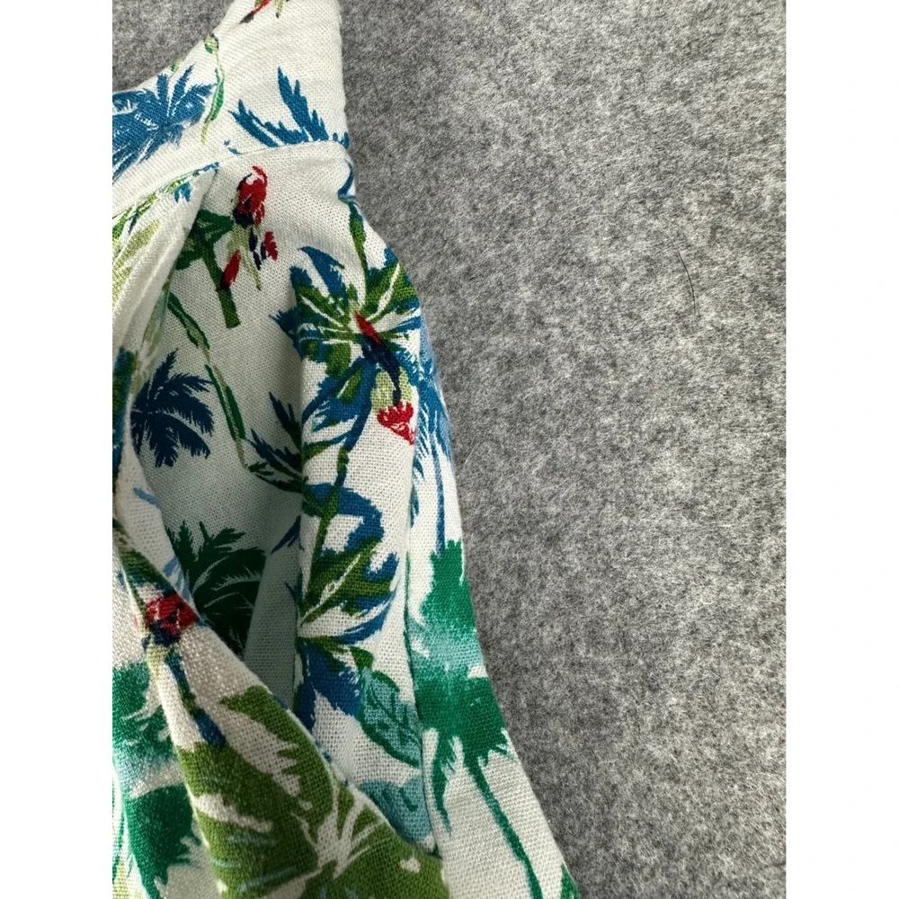 Monteau Los Angeles Tropical Palm Print Linen Blend Shorts White‎ Blue Green M